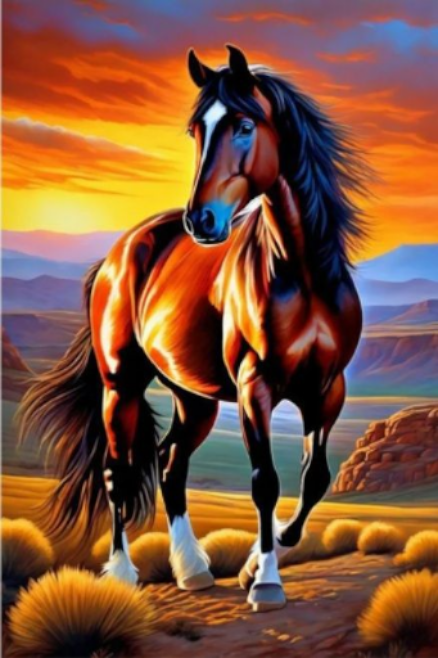 (5) Diamond-Painting "Wilder Hengst"(20x30cm, full, rund)