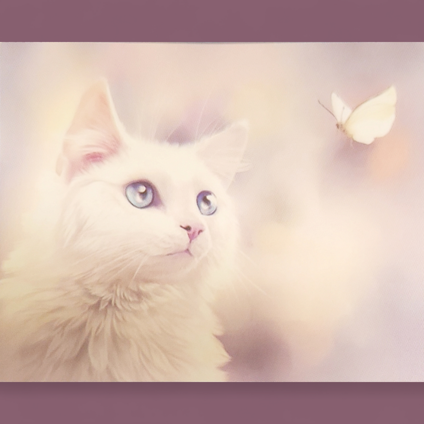 (23) Diamond-Painting Weisse Katze mit Schnetterling (50x40cm) full
