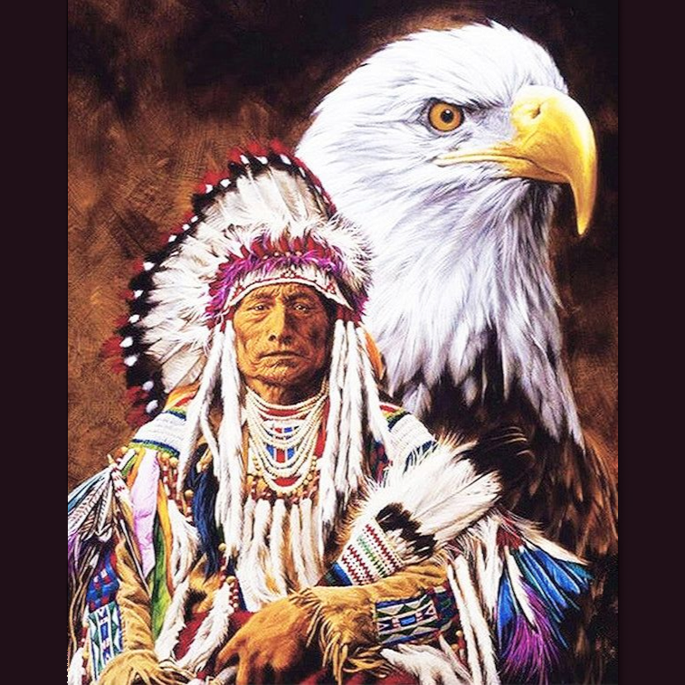 (118) Diamond-Painting Indianer und Weisskopfseeadler (40x50cm) full
