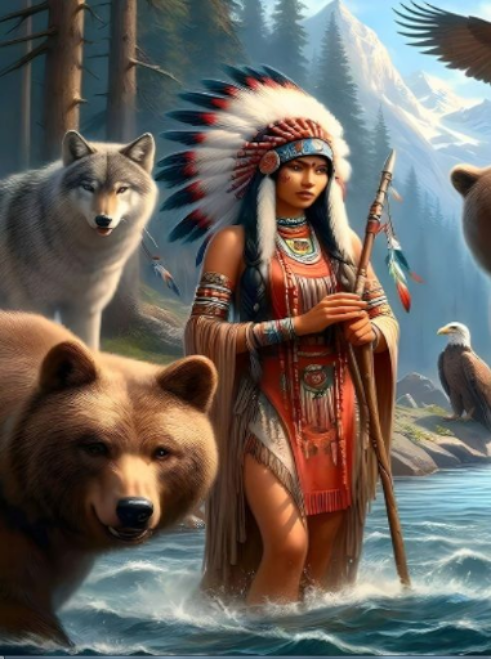 (8) Diamond Painting "Hüterin der Wildnis" (40x50cm, full, rund)