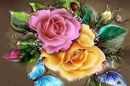 (2) Diamond-Painting "Falter im Rosengarten"(20x30cm, full, rund)