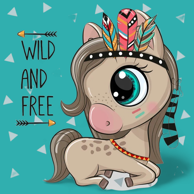 Siebdruck-Bügelbild Indianer-Pony "wild and free" 11x13cm