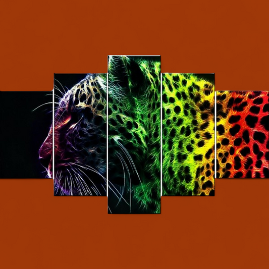 (4) Diamond-Painting Leopard Kunstdruck 5 Rahmen (150×90cm) full