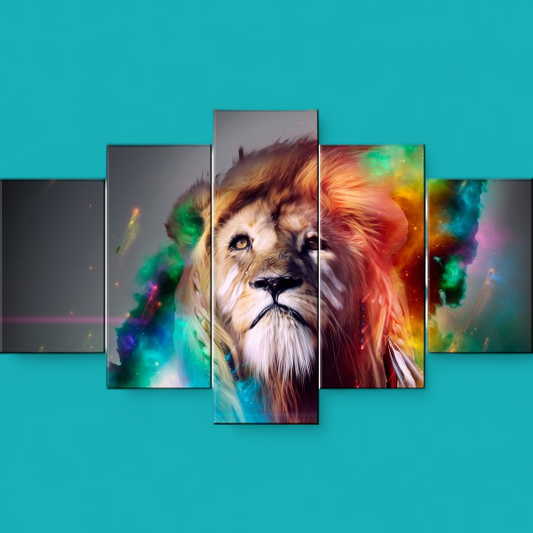 (5) Diamond-Painting Löwe Kunstdruck 5 Rahmen (150x90cm) full