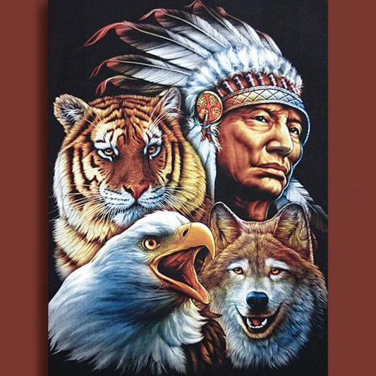(11) Diamond-Painting Indianer mit Tieren (50×40cm) full