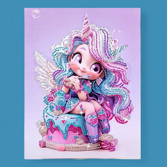 (1) Diamond-Painting auf Holzrahmen Einhorn-Prinzessin (30×23cm) teilweise