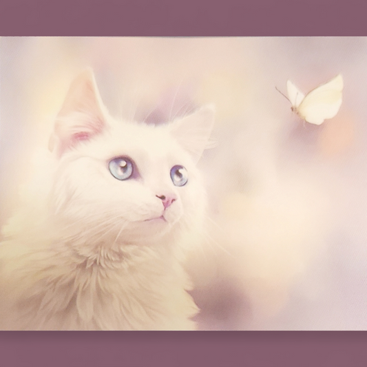 (23) Diamond-Painting Weisse Katze mit Schnetterling (50x40cm) full