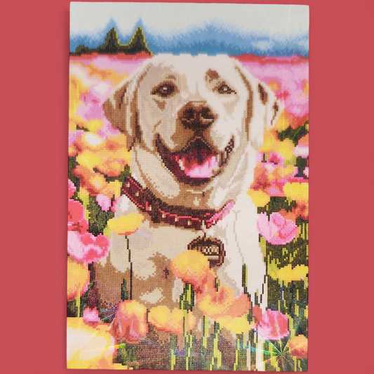 (46) Diamond-Painting Hund in Blumenwiese (40×60cm) full
