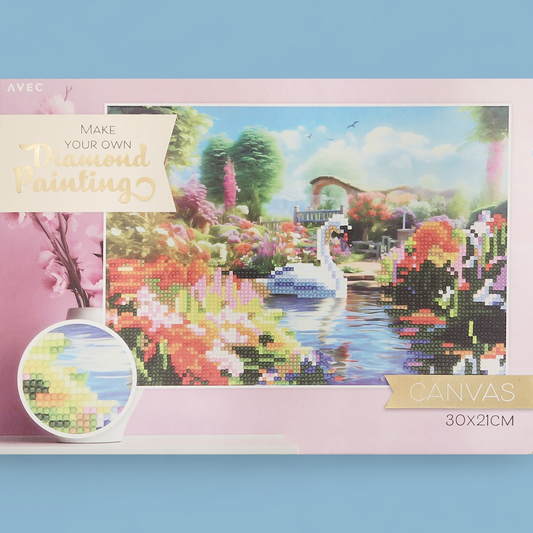 (9) Diamond-Painting mit Rahmen Schwan (30×21cm) teilweise